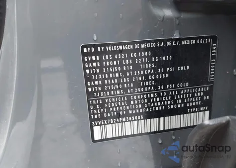 2023 Volkswagen Taos 1.5T Se from USA, damaged, VIN 3VVEX7B24PM369686